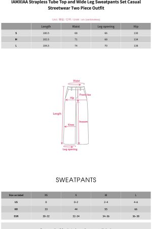 IAMXIAA Strapless Tube Top and Wide Leg Sweatpants Set Casual Streetwear Two Piece Outfit