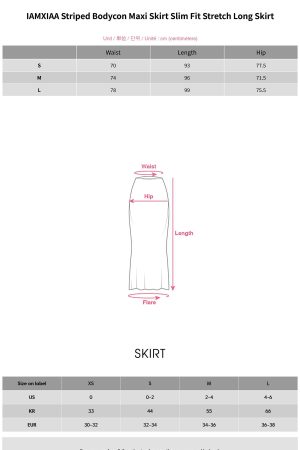 IAMXIAA Striped Bodycon Maxi Skirt Slim Fit Stretch Long Skirt