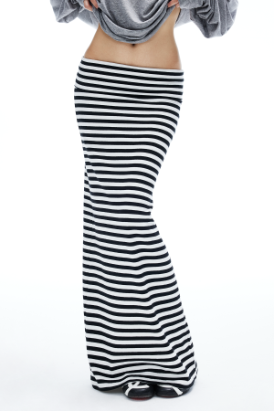 IAMXIAA Striped Bodycon Maxi Skirt Slim Fit Stretch Long Skirt