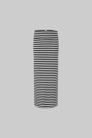 IAMXIAA Striped Bodycon Maxi Skirt Slim Fit Stretch Long Skirt