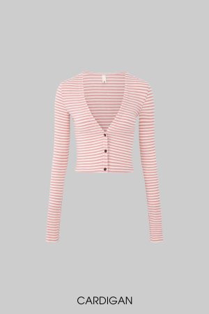 IAMXIAA Striped Cami and Cardigan Set with Lace Trim