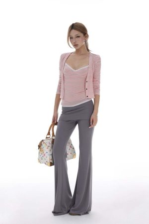 IAMXIAA Striped Cami and Cardigan Set with Lace Trim