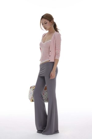 IAMXIAA Striped Cami and Cardigan Set with Lace Trim