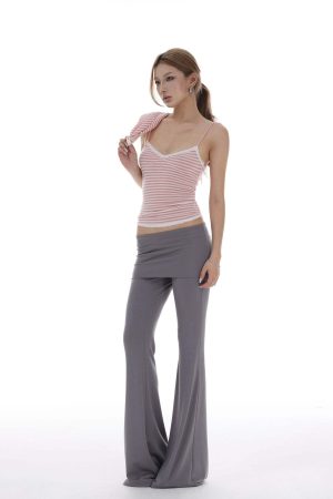 IAMXIAA Striped Cami and Cardigan Set with Lace Trim