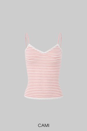 IAMXIAA Striped Cami and Cardigan Set with Lace Trim