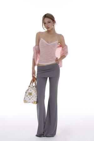 IAMXIAA Striped Cami and Cardigan Set with Lace Trim