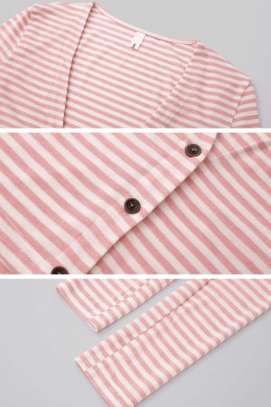 IAMXIAA Striped Cami and Cardigan Set with Lace Trim