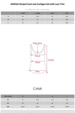 IAMXIAA Striped Cami and Cardigan Set with Lace Trim