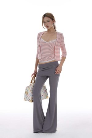 IAMXIAA Striped Cami and Cardigan Set with Lace Trim