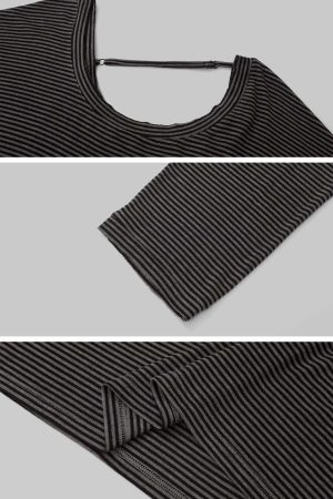 IAMXIAA Striped Off-Shoulder Long Sleeve Top with Back Strap Detail