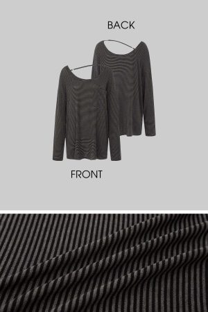 IAMXIAA Striped Off-Shoulder Long Sleeve Top with Back Strap Detail