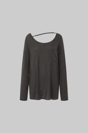 IAMXIAA Striped Off-Shoulder Long Sleeve Top with Back Strap Detail