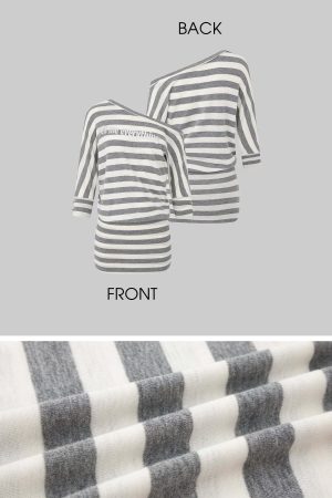 IAMXIAA Striped Off-Shoulder Mini Dress with Statement Print