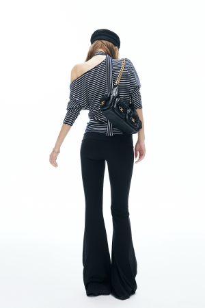 IAMXIAA Striped One Shoulder T-Shirt with Scarf Detail