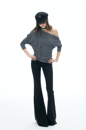 IAMXIAA Striped One Shoulder T-Shirt with Scarf Detail