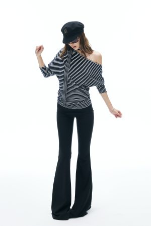 IAMXIAA Striped One Shoulder T-Shirt with Scarf Detail