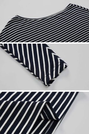 IAMXIAA Striped One Shoulder T-Shirt with Scarf Detail