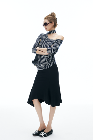 IAMXIAA Striped One Shoulder T-Shirt with Scarf Detail