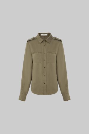 IAMXIAA Studded Utility Shirt – Military Chic Button Down with Epaulette Detail