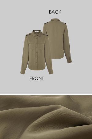 IAMXIAA Studded Utility Shirt – Military Chic Button Down with Epaulette Detail