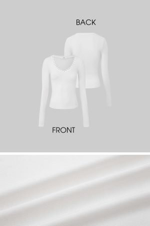 IAMXIAA Studded V-Neck Long Sleeve Tee