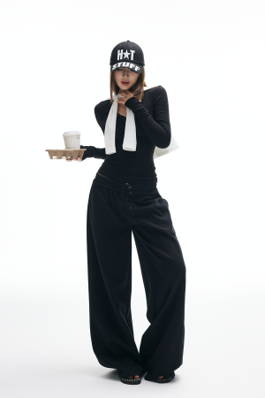 IAMXIAA Studded V-Neck Long Sleeve Tee