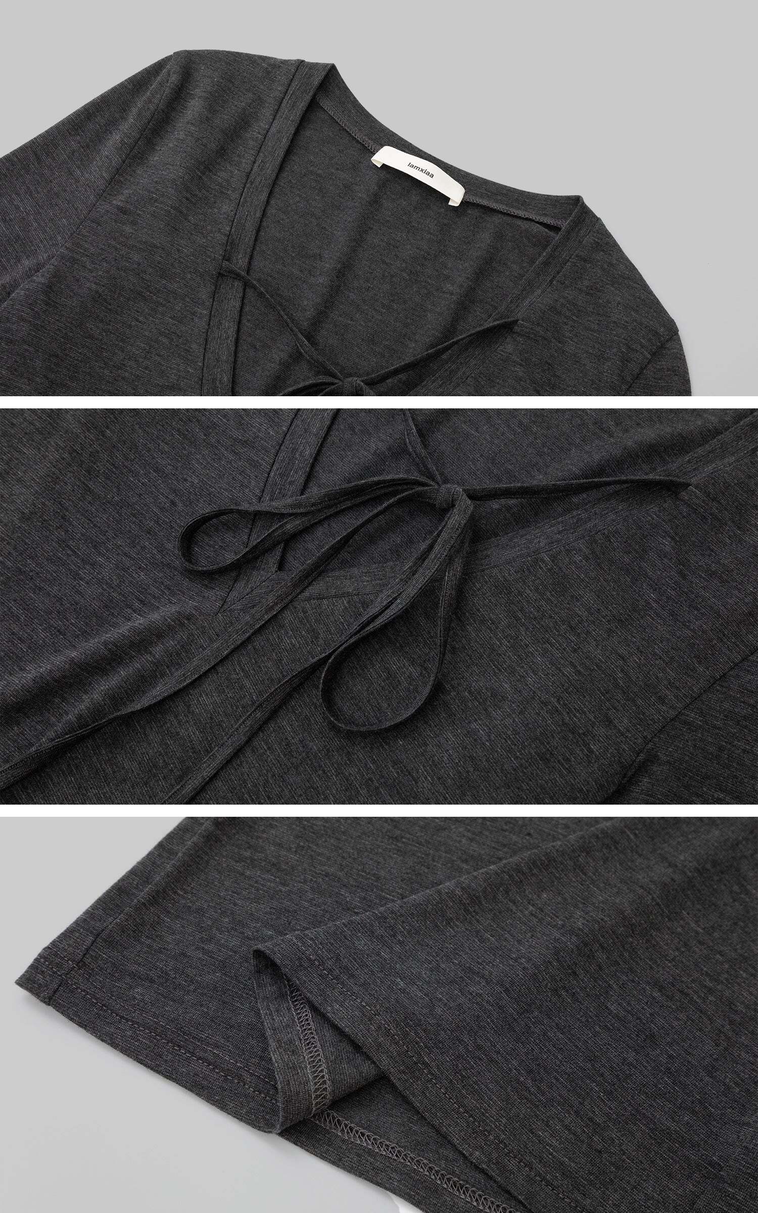 IAMXIAA Tie Detail Long Sleeve Top Slim Fit Scoop Neck Tee IAMXIAA Tie Detail Long Sleeve Top Slim Fit Scoop Neck Tee