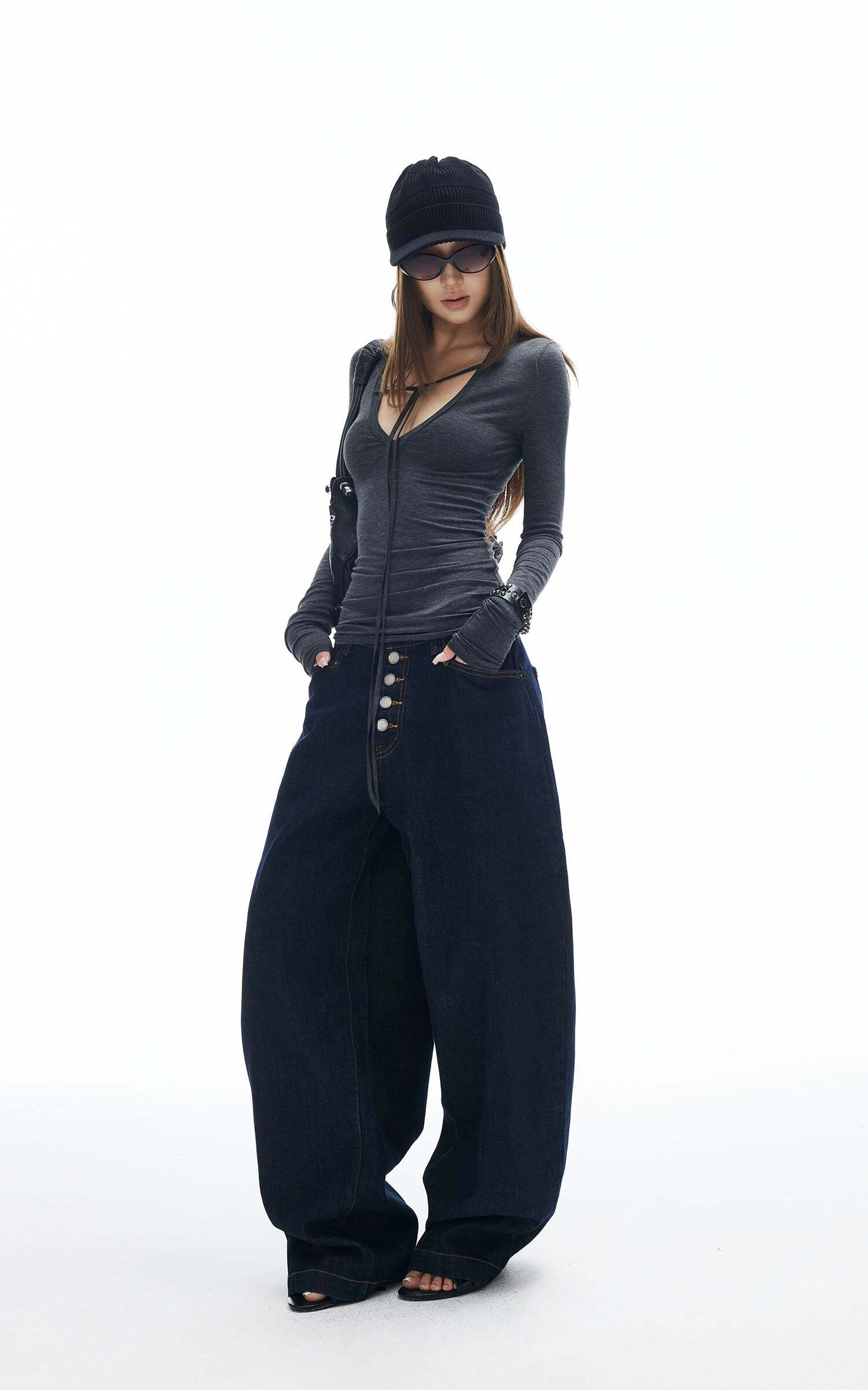 IAMXIAA Tie Detail Long Sleeve Top Slim Fit Scoop Neck Tee IAMXIAA Tie Detail Long Sleeve Top Slim Fit Scoop Neck Tee