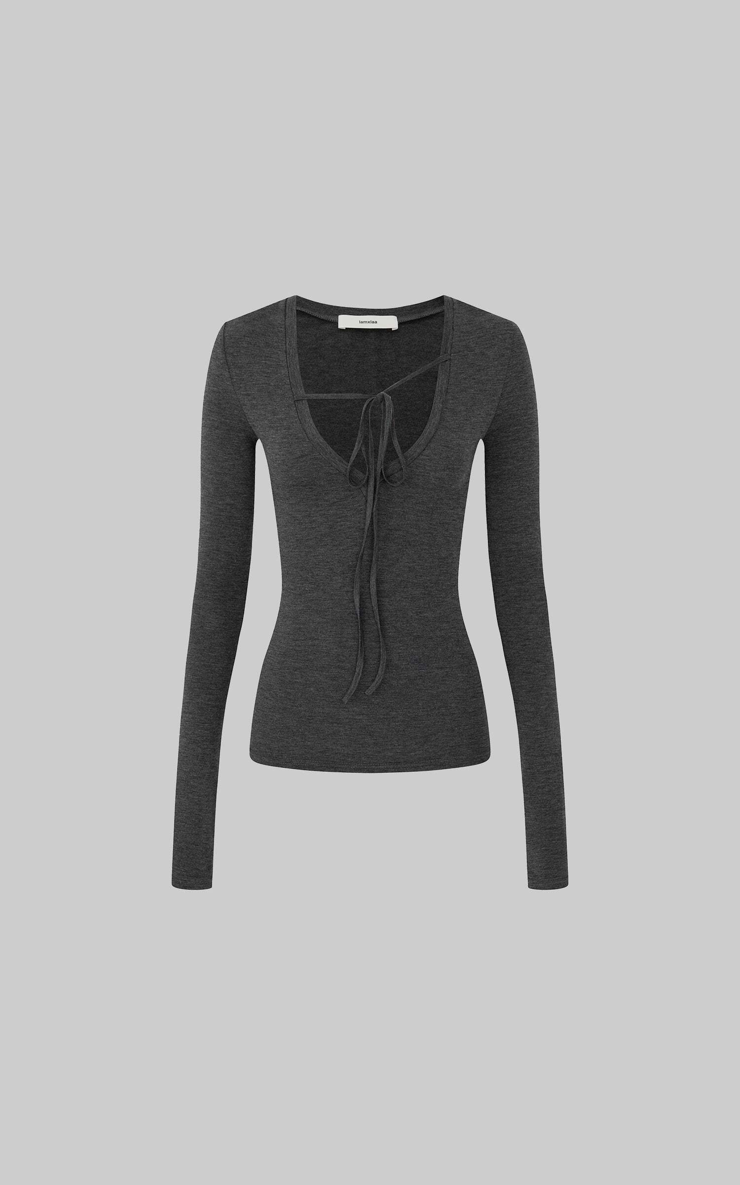 IAMXIAA Tie Detail Long Sleeve Top Slim Fit Scoop Neck Tee IAMXIAA Tie Detail Long Sleeve Top Slim Fit Scoop Neck Tee