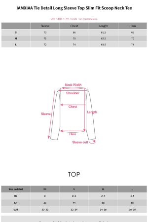 IAMXIAA Tie Detail Long Sleeve Top Slim Fit Scoop Neck Tee