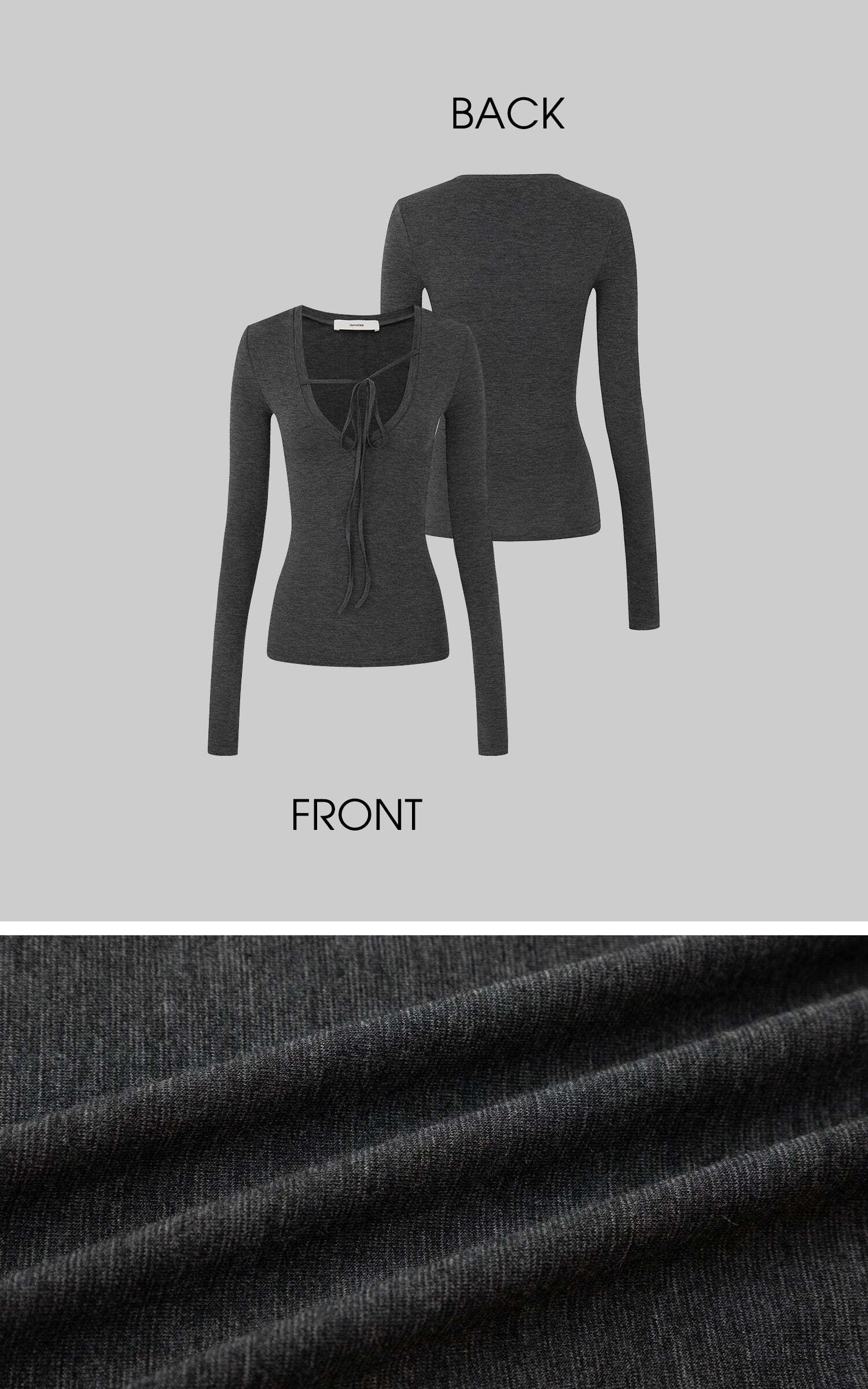 IAMXIAA Tie Detail Long Sleeve Top Slim Fit Scoop Neck Tee IAMXIAA Tie Detail Long Sleeve Top Slim Fit Scoop Neck Tee