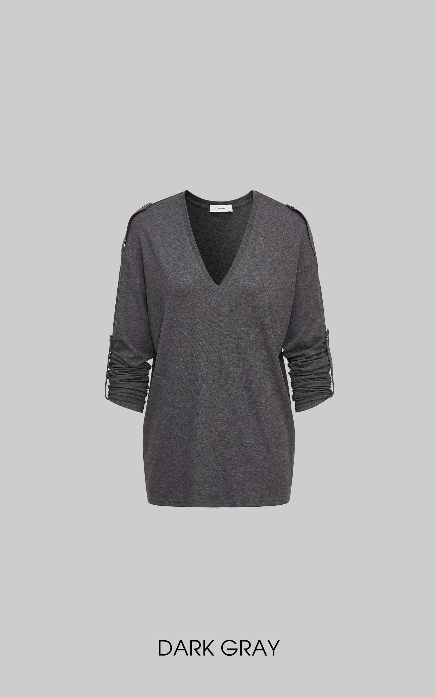 IAMXIAA V Neck Long Sleeve Tee Casual Loose Fit Top IAMXIAA V Neck Long Sleeve Tee Casual Loose Fit Top