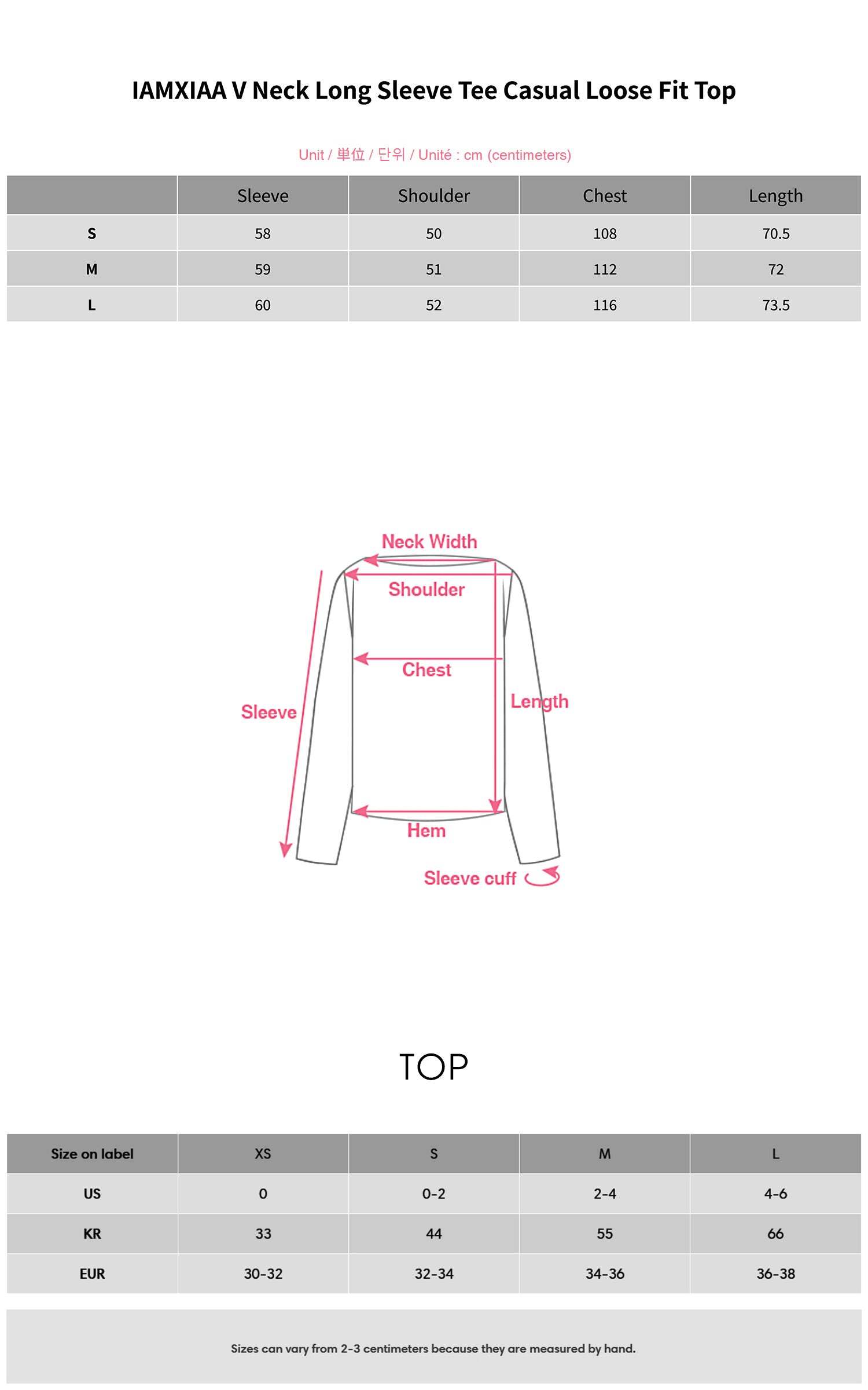 IAMXIAA V Neck Long Sleeve Tee Casual Loose Fit Top IAMXIAA V Neck Long Sleeve Tee Casual Loose Fit Top
