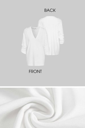 IAMXIAA V Neck Long Sleeve Tee Casual Loose Fit Top