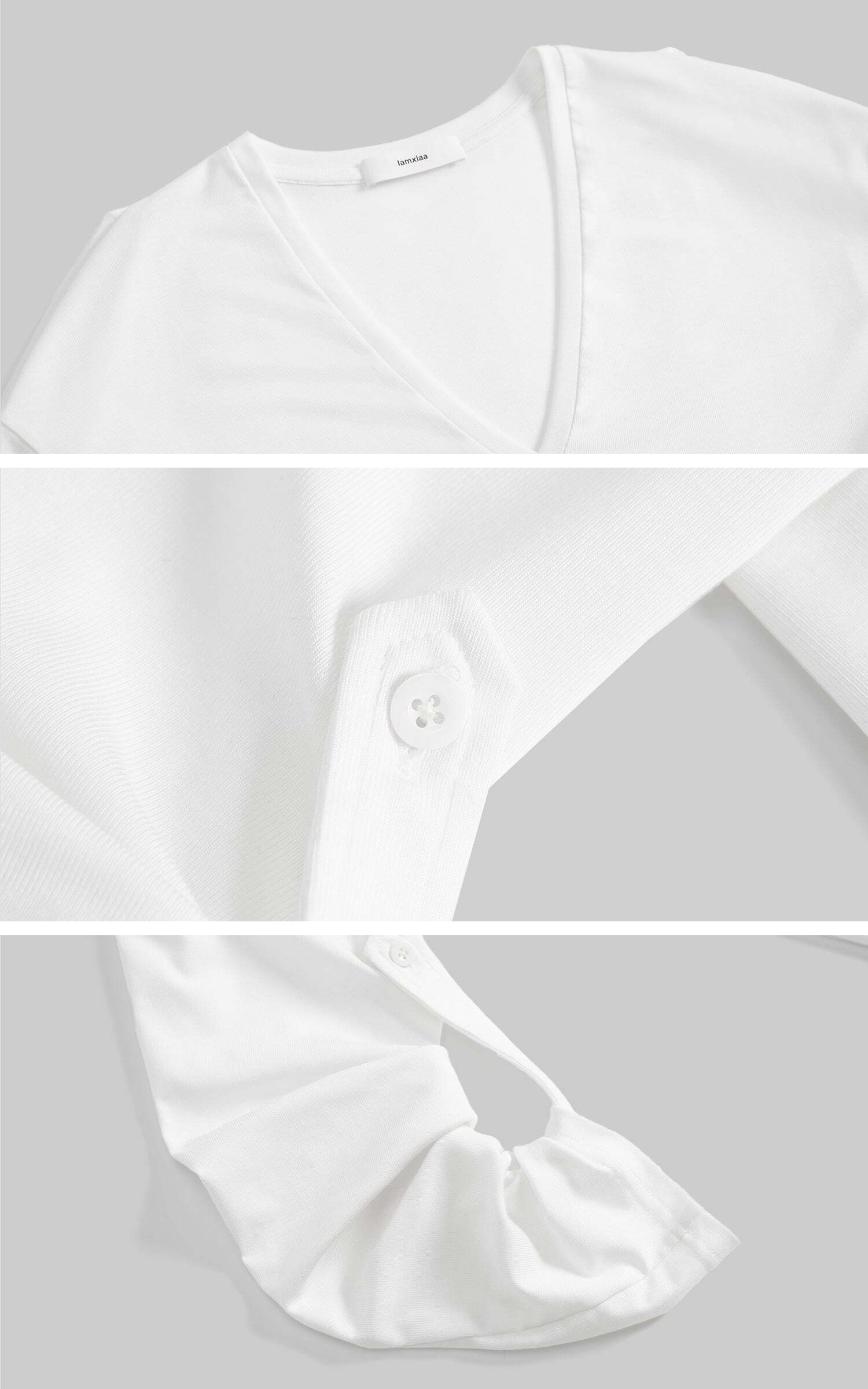 IAMXIAA V Neck Long Sleeve Tee Casual Loose Fit Top IAMXIAA V Neck Long Sleeve Tee Casual Loose Fit Top