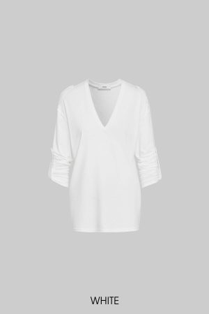 IAMXIAA V Neck Long Sleeve Tee Casual Loose Fit Top