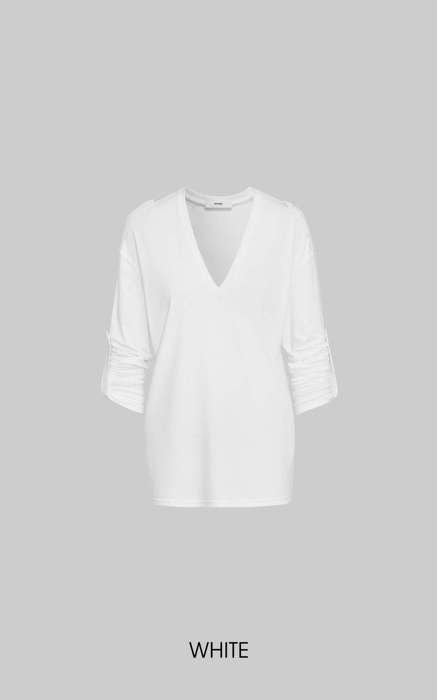 IAMXIAA V Neck Long Sleeve Tee Casual Loose Fit Top IAMXIAA V Neck Long Sleeve Tee Casual Loose Fit Top