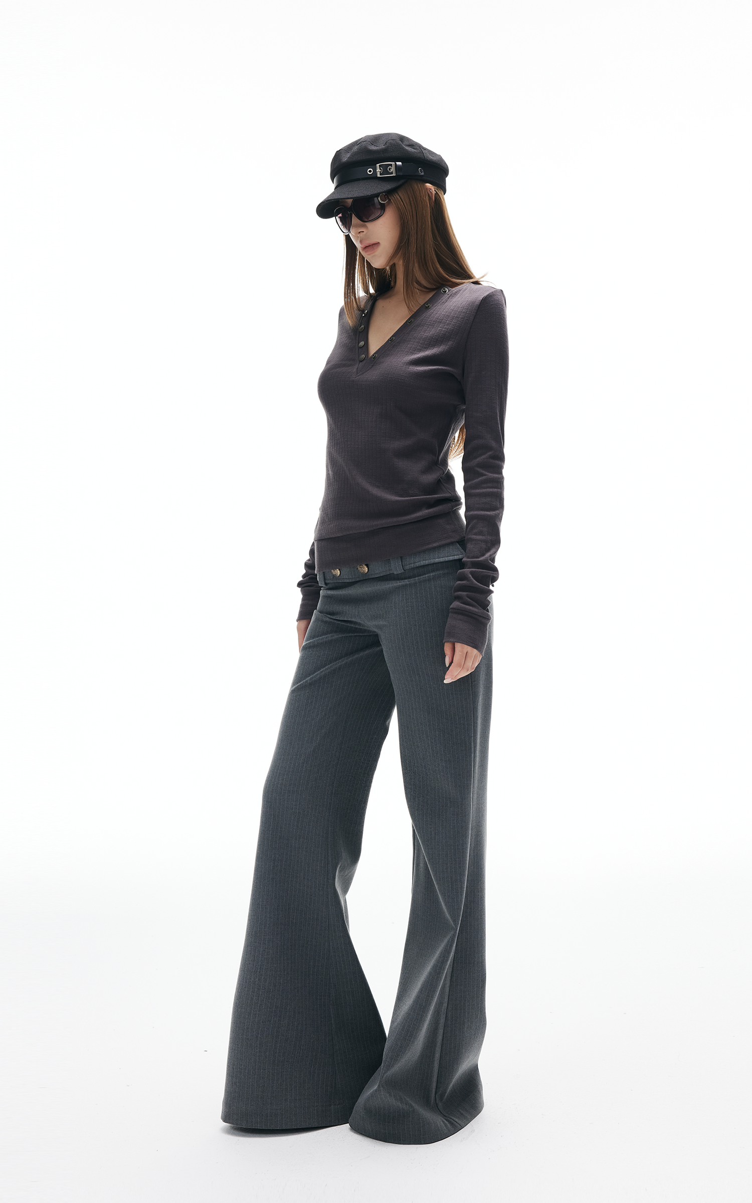 IAMXIAA V-Neck Long Sleeve Top with Button Detail IAMXIAA V-Neck Long Sleeve Top with Button Detail