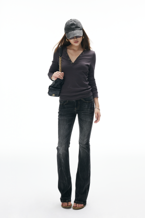 IAMXIAA V-Neck Long Sleeve Top with Button Detail