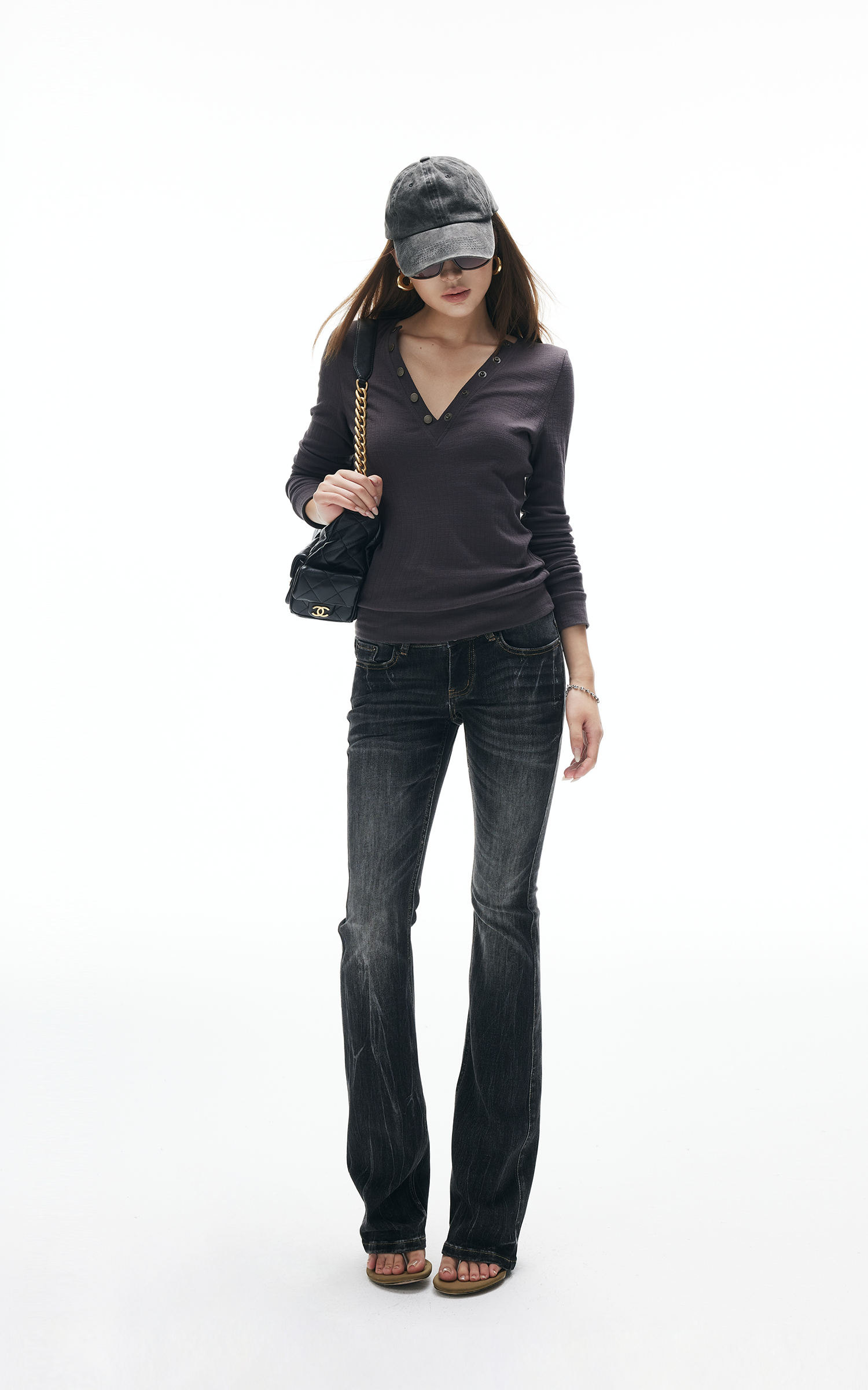 IAMXIAA V-Neck Long Sleeve Top with Button Detail IAMXIAA V-Neck Long Sleeve Top with Button Detail