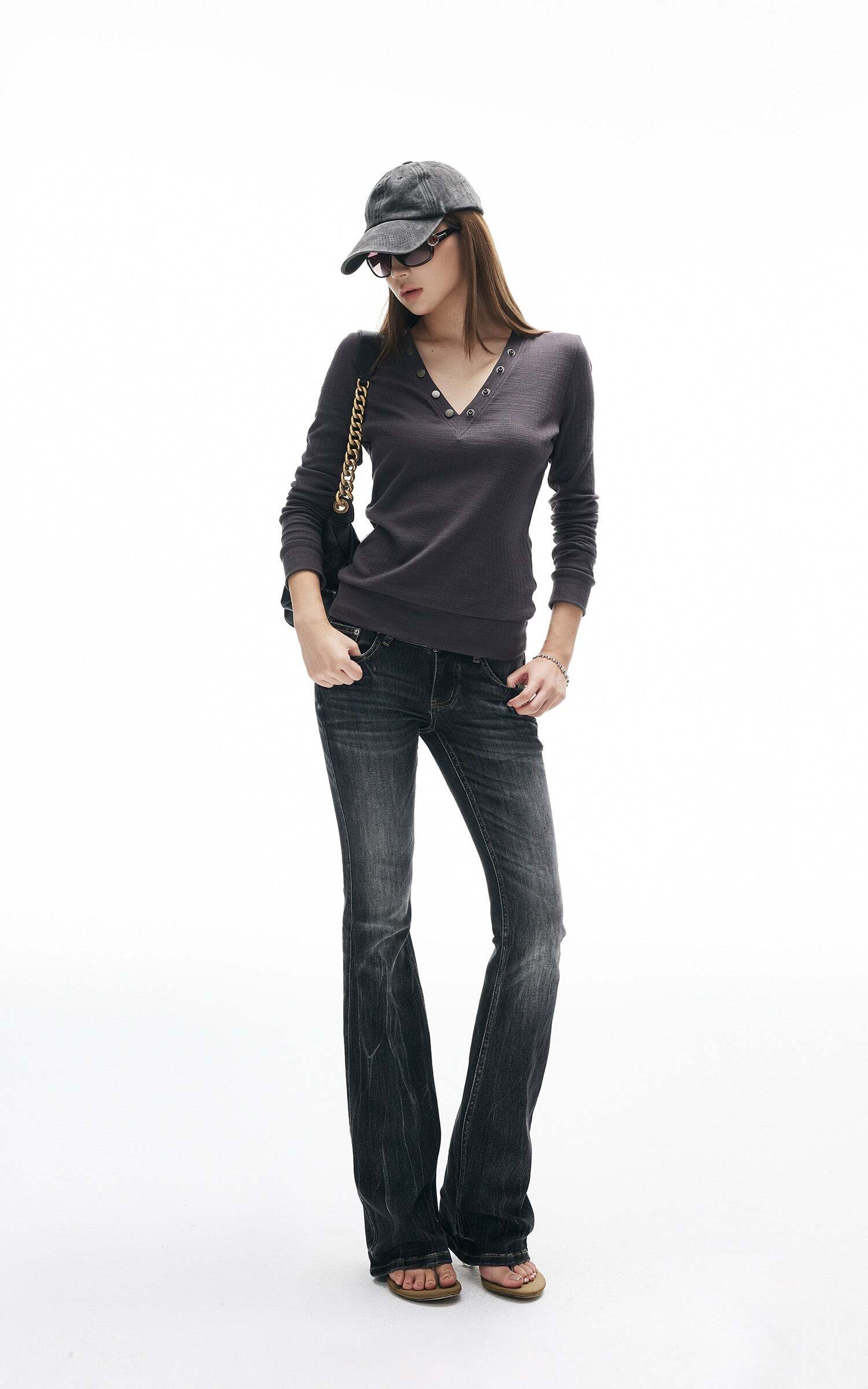 IAMXIAA V-Neck Long Sleeve Top with Button Detail IAMXIAA V-Neck Long Sleeve Top with Button Detail