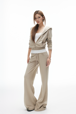 IAMXIAA Velour Zip Hoodie and Wide-Leg Pants Set