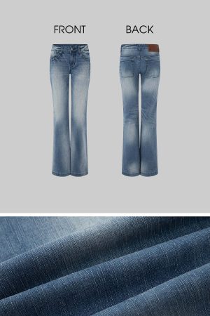 IAMXIAA Vintage Washed Flare Jeans Low Waist Denim with Retro Y2K Street Style
