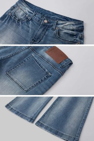 IAMXIAA Vintage Washed Flare Jeans Low Waist Denim with Retro Y2K Street Style