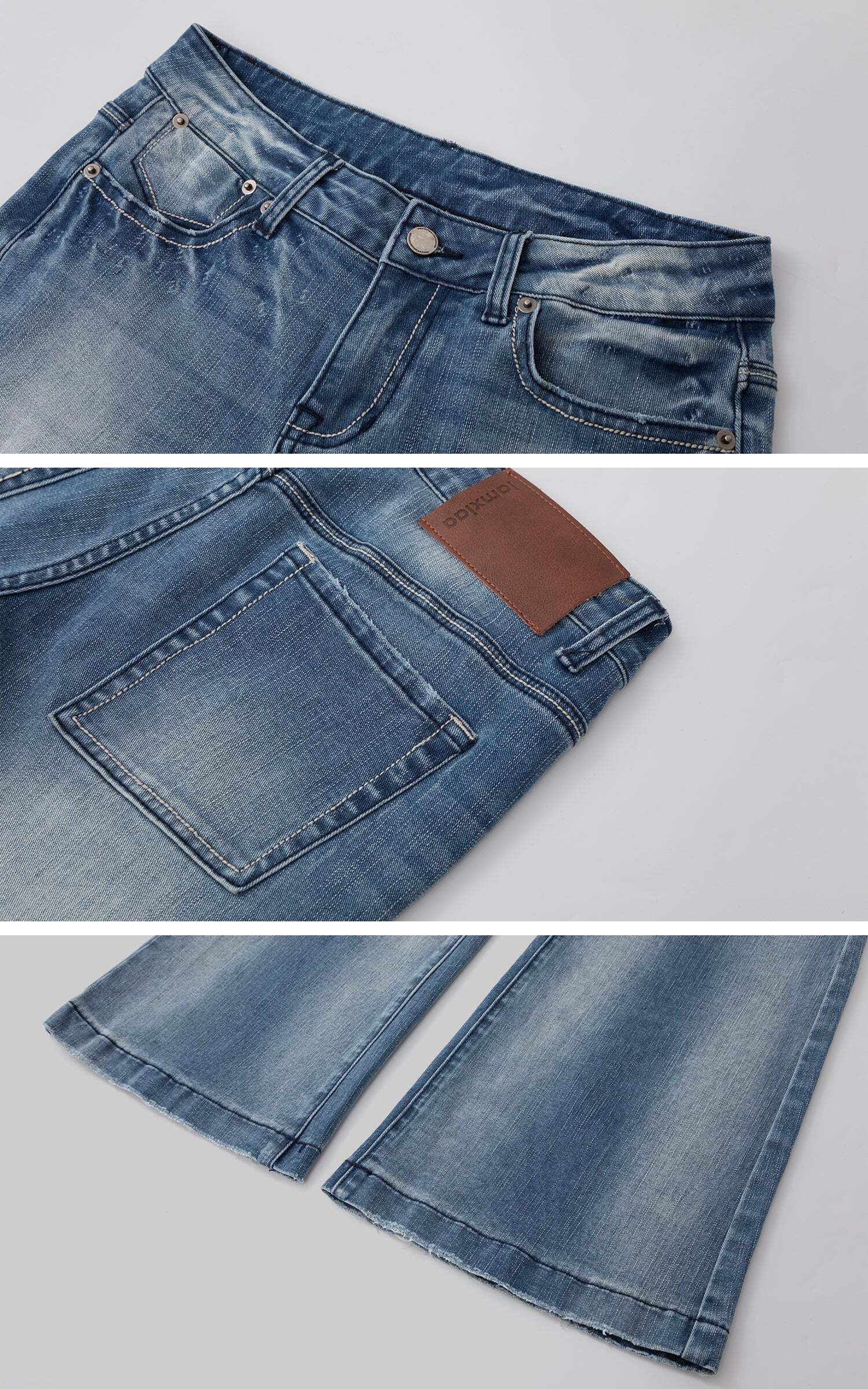 IAMXIAA Vintage Washed Flare Jeans Low Waist Denim with Retro Y2K Street Style IAMXIAA Vintage Washed Flare Jeans Low Waist Denim with Retro Y2K Street Style