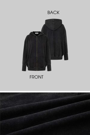 IAMXIAA Washed Zip Up Hoodie Jacket with Oversized Fit
