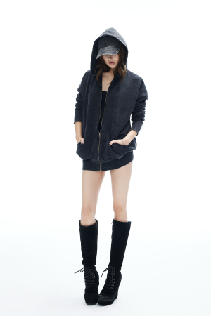 IAMXIAA Washed Zip Up Hoodie Jacket with Oversized Fit