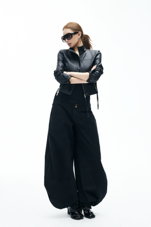 IAMXIAA Wide Balloon Pants with Button Detail High Waist Streetwear Style