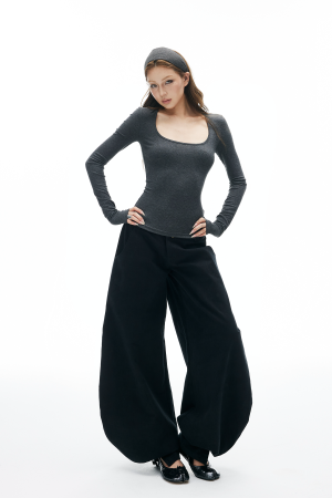 IAMXIAA Wide Balloon Pants with Button Detail High Waist Streetwear Style