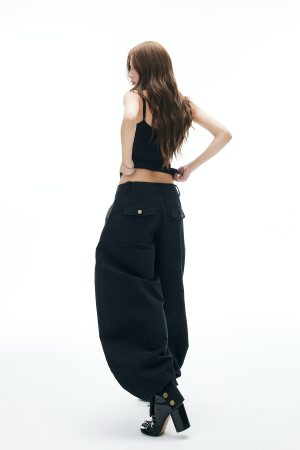 IAMXIAA Wide Balloon Pants with Button Detail High Waist Streetwear Style